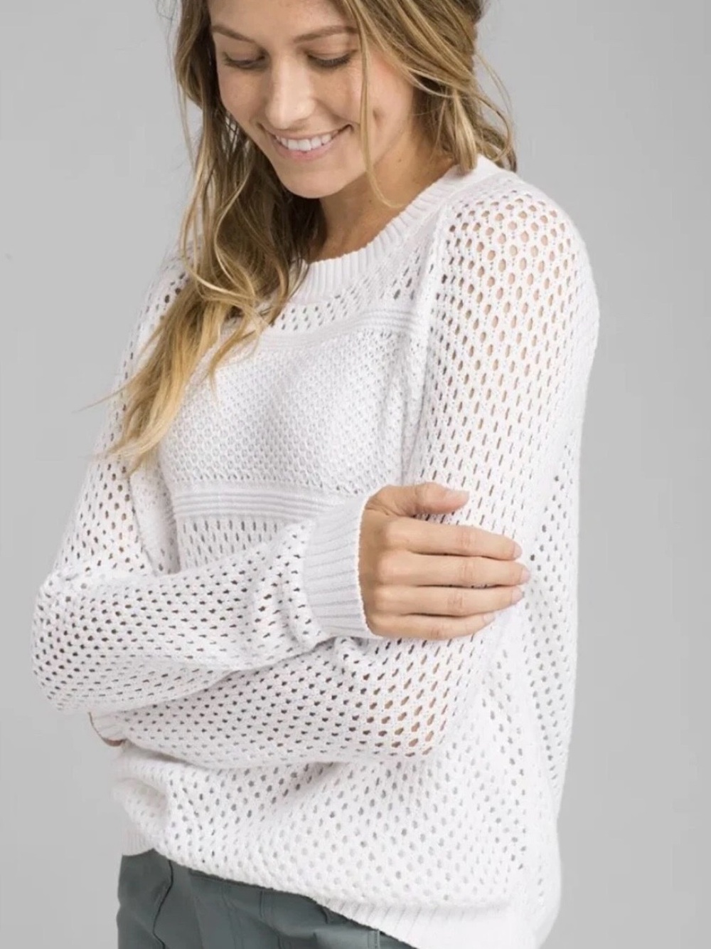 WOMENS PRANA KOKIMO SWEATER IN WHITE SIZE XSm Prep Chic Festival Cottagecore - Picture 3 of 7